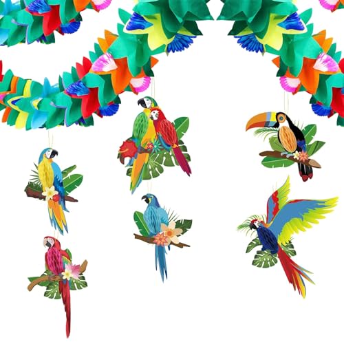 VZFITSiebenteiliges Set - Papagei Honigwabe Ornamente & Hawaiische sechseckige Girlande, Perfekte Dschungel Deko und Hawaii Party Deko von Go bravely