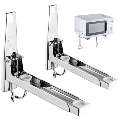 VZLYMTV Mikrowellen Regal Wandhalterung aus Edelstahl - Platzsparende Wandmontage mit Doppelhaken für Küchenorganisation (Maximalbelastung 50kg) von VZLYMTV
