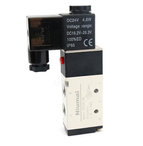 4v210-08 Magnetventil 5 Wege 2 Positionen 1/4" pneumatisches Steuerventil, 12V 24V 110V 220V Spulen-Pneumatikventil(DC12V,With 2PCS 6MM joint) von VZQLV