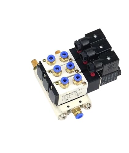 Multi Option 4V210-08 Elektromagnetischer Magnetventilblock mit Schalldämpfer-Anschlusssockelverteiler DC 12 V 24 V AC 110 V 220 V 2 bis 6 Wege(2 Row 4mm Fitting,AC110V) von VZQLV