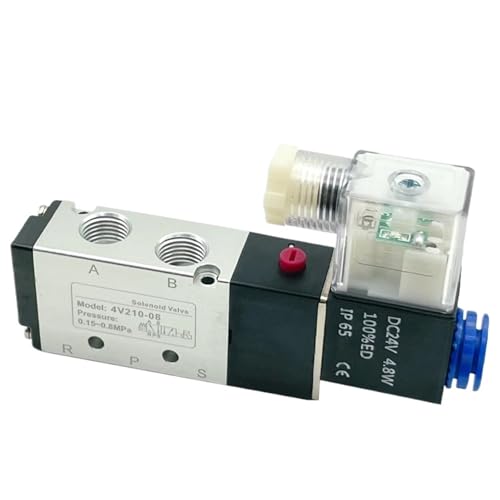 Pneumatisches elektrisches Magnetventil 4V210-08 5-Wege-2-Positions-Steuerluft-Gas-Magnetventil 12V 24V 220V 4mm-12mm Schlauchanschlüsse(4V210-08-6mm,AC110V) von VZQLV
