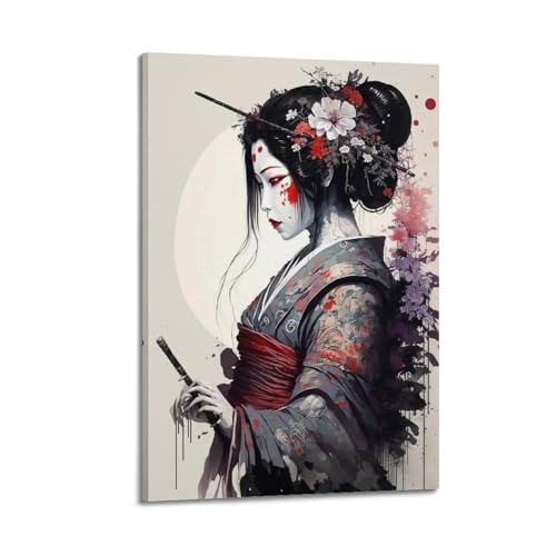 VZRSQZK Elegantes Retro-Poster mit Geisha-Samurai-Motiv, dekoratives Gemälde, Leinwand-Wandposter und Kunstdruck, modernes Familienschlafzimmer-Dekor-Poster, 50 x 75 cm von VZRSQZK