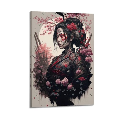 VZRSQZK Geisha Samurai Vintage-Poster, dekoratives Gemälde, Leinwand-Wandposter und Kunstdruck, modernes Familienschlafzimmer-Dekor-Poster, 50 x 75 cm von VZRSQZK