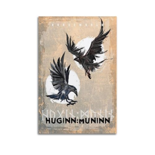 VZRSQZK Viking World Hugin and Munin Poster, dekoratives Gemälde, Leinwand-Wandposter und Kunstdruck, modernes Familienschlafzimmer-Dekor-Poster, 40 x 60 cm von VZRSQZK