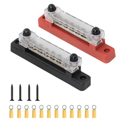 VZU 2 Sätze Sammelschiene 12V-48V DC 150A Busbar Stromverteiler 12V mit Abdeckung, Sammelschiene 12V mit 6 M4-Schrauben, 2 M6-Bolzen, 12V Verteilerblock für Auto, LKW, Wohnmobil, Yacht, Boot von VZU