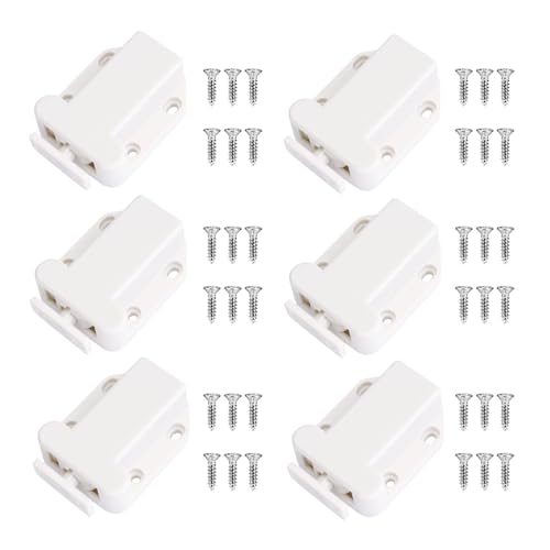 VZU 6 Stück Weiße Türriegel mit Touch-Entriegelung Push-to-Open Druckschnäpper Magnetisch mit 36 Schrauben für Küchenschränke Kleiderschränke Automatische Pop-Up Funktion von VZU