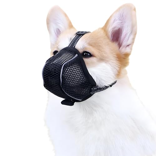 VZU Maulkorb für Hunde, Atmungsaktiv, Reflektierend, Verstellbarer Hundemaulkorb für Kleine Mittelgroße und Große, Verhindert Kauen, Fressen, Beißen, Mesh Haustiermaske(Schwarz, L) (L) von VZU