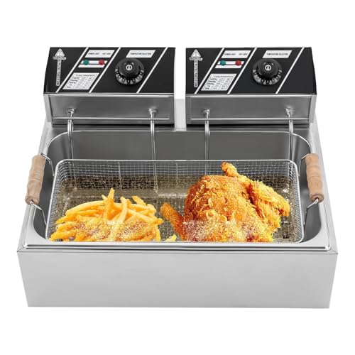 12 L Gewerbliche Fritteuse Aus Edelstahl Elektrische Ölfritteuse For Arbeitsplatte Mit 3 Körben Deckeln Temperaturbegrenzer Schnelles Aufheizen For Restaurants Snackbars von VZXATYOP