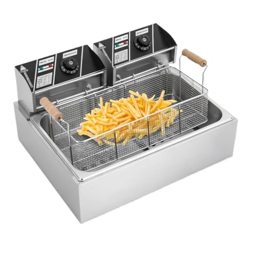 12 l gewerbliche Fritteuse aus Edelstahl 3400 W elektrische Ölfritteuse for die Arbeitsplatte mit 3 Körben und Deckeln mit Temperaturbegrenzer for Restaurants von VZXATYOP