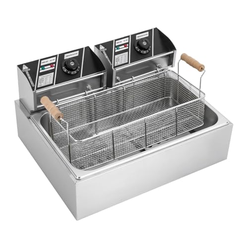 12 l gewerbliche Fritteuse aus Edelstahl 3400 W elektrische Ölfritteuse for die Arbeitsplatte mit 3 Körben und Deckeln mit Temperaturbegrenzer for Restaurants von VZXATYOP