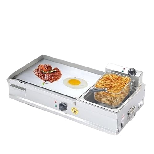 2-in-1-Elektrogrillplatte mit Fritteuse kommerzieller Flachgrill Kochen im Innenbereich Gewürzregal inklusive for Frühstück/Grillen im Restaurant oder zu Hause(Large) von VZXATYOP