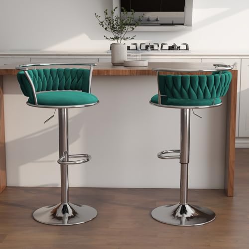 360° drehbare Barhocker aus Samt 2er-Set moderne Barstühle mit verstellbarer Thekenhöhe rosa Barhocker mit niedriger Rückenlehne und Fußstütze for Kücheninsel Bar Pub(Dark Green,2 pack-silver) von VZXATYOP