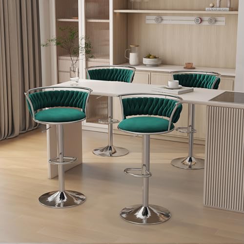 360° drehbare Barhocker aus Samt 2er-Set moderne Barstühle mit verstellbarer Thekenhöhe rosa Barhocker mit niedriger Rückenlehne und Fußstütze for Kücheninsel Bar Pub(Dark Green,4 pack-silver) von VZXATYOP