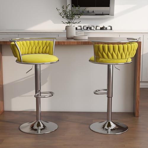360° drehbare Barhocker aus Samt 2er-Set moderne Barstühle mit verstellbarer Thekenhöhe rosa Barhocker mit niedriger Rückenlehne und Fußstütze for Kücheninsel Bar Pub(Olive Drab,2 pack-silver) von VZXATYOP