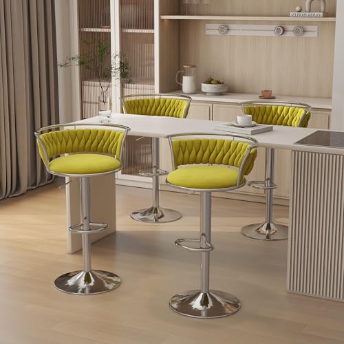 360° drehbare Barhocker aus Samt 2er-Set moderne Barstühle mit verstellbarer Thekenhöhe rosa Barhocker mit niedriger Rückenlehne und Fußstütze for Kücheninsel Bar Pub(Olive Drab,4 pack-silver) von VZXATYOP