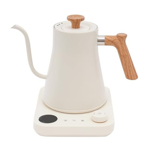 900ml elektrischer Schwanenhals-Wasserkocher mit Temperaturregelung und LED-Anzeige schnell kochender Teekessel aus Edelstahl for Kaffee for Übergießen mit French Press(White) von VZXATYOP