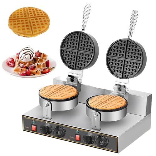 Edelstahl Verdicken Kommerziellen Intelligente Runde Waffel Maker Rotierenden 180 ° Antihaft Invertiert Waffeleisen Maschine For Restaurant Party Bäckerei Familie(2400W Double head) von VZXATYOP