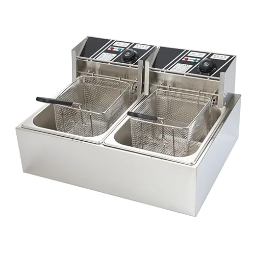 Elektrische Fritteuse For Gewerbe Und Privatgebrauch Große Kapazität Einstellbare Temperatur Herausnehmbarer Frittierkorb For Pommes Hühnchen Und Mehr(Silver,Double cylinder) von VZXATYOP
