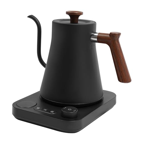 Elektrischer Schwanenhals-Wasserkocher for Kaffee/Tee 1200W 0,9 Liter mit lebensmittelechtem Edelstahl 304 Innenleben schnelles Aufheizen präzise Temperaturregelung(Black) von VZXATYOP