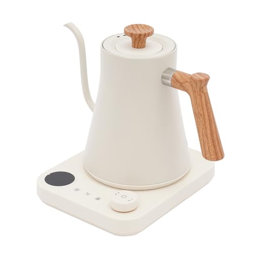 Elektrischer Schwanenhals-Wasserkocher for Kaffee/Tee 1200W 0,9 Liter mit lebensmittelechtem Edelstahl 304 Innenleben schnelles Aufheizen präzise Temperaturregelung(White) von VZXATYOP