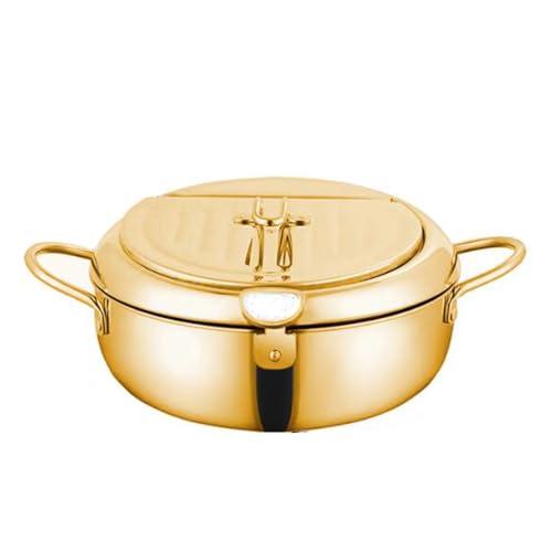 Fritteuse Aus Edelstahl Mit Temperaturanzeige Und Deckel, Frittierpfanne Im Japanischen Stil Mit Korb For Hähnchenpommes Und Kochen In Küche(Gold,20cm/7.9in) von VZXATYOP