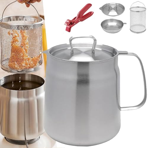 Fritteuse Aus Lebensmittelechtem Edelstahl 304 Große Kapazität Öl-Frittiertopf Mit Abnehmbarem Korb Deckel Und Ölsiebfilter For Den Privaten Und Gewerblichen Gebrauch(1.5L) von VZXATYOP