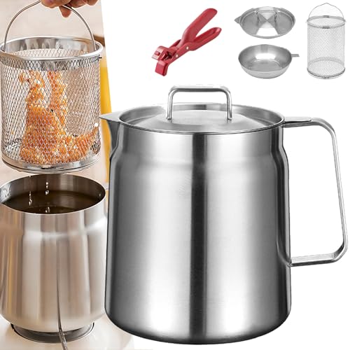 Fritteuse Aus Lebensmittelechtem Edelstahl 304 Große Kapazität Öl-Frittiertopf Mit Abnehmbarem Korb Deckel Und Ölsiebfilter For Den Privaten Und Gewerblichen Gebrauch(2L) von VZXATYOP
