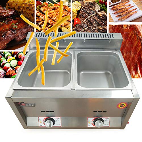 Gasfritteuse, kommerzielle Flüssiggas-Gasfritteuse Gas-Catering-Speisenwärmer Dampftisch Buffet Restaurant Supermärkte Fast Food(12L 2Pots) von VZXATYOP