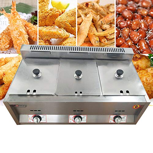 Gasfritteuse, kommerzielle Flüssiggas-Gasfritteuse Gas-Catering-Speisenwärmer Dampftisch Buffet Restaurant Supermärkte Fast Food(18L 3Pots) von VZXATYOP