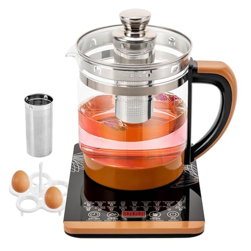 Health Pot Wasserkocher, Teekocher mit Tee-Ei Glaskessel und Halter for gedämpfte Eier 18 Menüs 1,8 l Wasserkocher Warmhaltefunktion Schnellkochfunktion von VZXATYOP