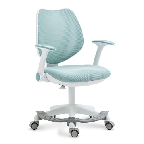 Kinder-Schreibtischstuhl Computerstühle mit Armlehne und Fußstütze for Jungen und Mädchen niedliches Netzgewebe ergonomisch mit höhenverstellbaren drehbaren sicheren Sitzrollen(Blue With Footrest) von VZXATYOP