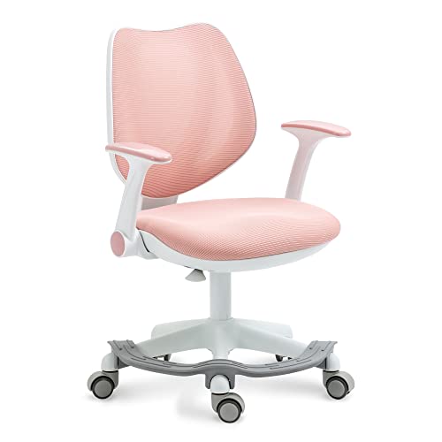 Kinder-Schreibtischstuhl Computerstühle mit Armlehne und Fußstütze for Jungen und Mädchen niedliches Netzgewebe ergonomisch mit höhenverstellbaren drehbaren sicheren Sitzrollen(Pink With Footrest) von VZXATYOP