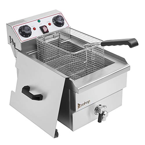 Kommerzielle Fritteuse aus Edelstahl mit Korb elektrischer Frittiertopf mit einstellbarem Thermostat abnehmbarem Öltank und Spritzschutzdeckel for Restaurant zu Hause(1700W 12.5Qt 8L) von VZXATYOP