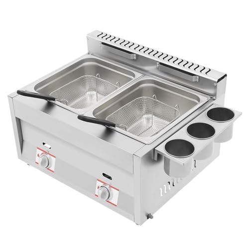 Kommerzielle Gasfritteuse Edelstahl-Arbeitsplattenfritteuse Mit Zwei Tanks 2 Körben Und 3 Gewürzbechern For Die Küche Zu Hause Und Restaurants von VZXATYOP