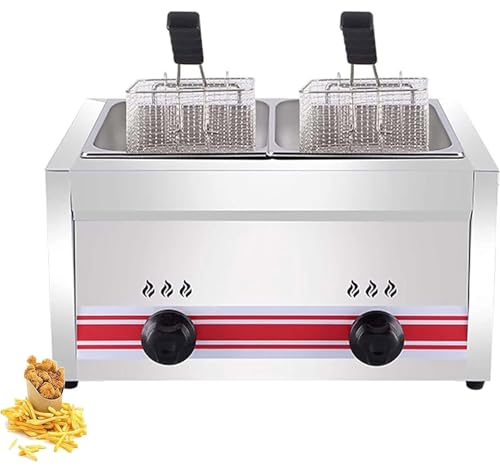 Kommerzielle Gasfritteuse For Arbeitsplatte Mit Korb Komplett Verkleidet For Kommerzielle Restaurants Fast-Food-Restaurants Gasfritteuse For Außenbereich(Doublecylinder10l+10l) von VZXATYOP