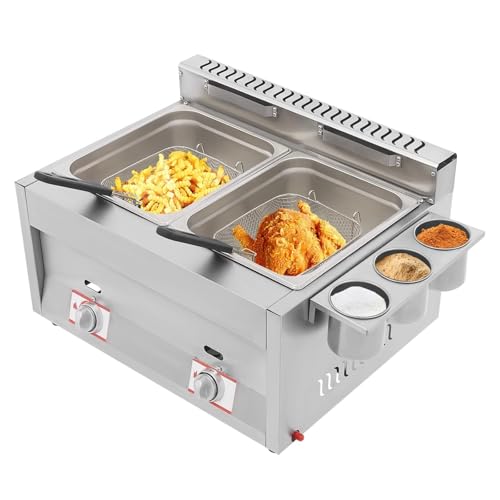 Kommerzielle Gasfritteuse aus Edelstahl mit 2 Tanks Propan-/LPG-betriebene Fritteuse mit 2 Körben for Restaurants Cafés Privatküchen von VZXATYOP