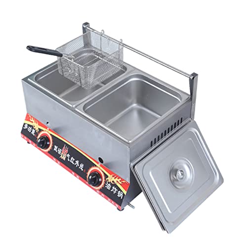 Kommerzielle Gasfritteuse for die Küche zu Hause Restaurants Edelstahl-Arbeitsplatte Propan/LPG-Doppelschlitzfritteuse mit Korb for Pommes Frites Hähnchenflügel Fisch(Double slot with 1 basket) von VZXATYOP