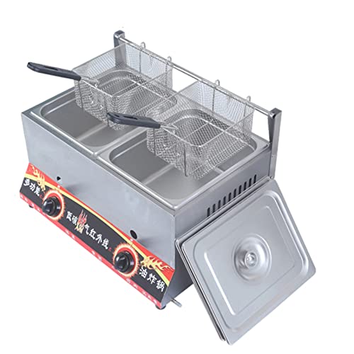 Kommerzielle Gasfritteuse for die Küche zu Hause Restaurants Edelstahl-Arbeitsplatte Propan/LPG-Doppelschlitzfritteuse mit Korb for Pommes Frites Hähnchenflügel Fisch(Double slot with 2 baskets) von VZXATYOP