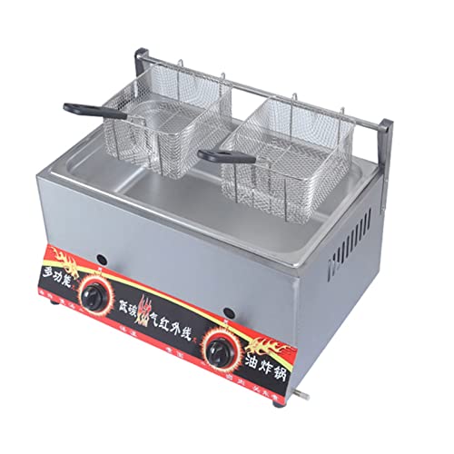 Kommerzielle Gasfritteuse for die Küche zu Hause Restaurants Edelstahl-Arbeitsplatte Propan/LPG-Doppelschlitzfritteuse mit Korb for Pommes Frites Hähnchenflügel Fisch(Large single slot with 2 baskets) von VZXATYOP