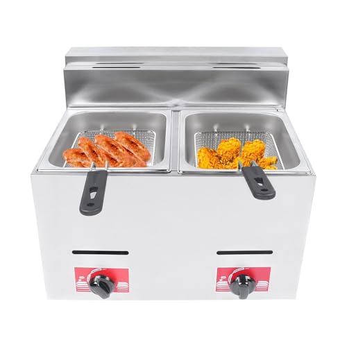 Kommerzielle LPG-Gasfritteuse, 12 L, Edelstahl-Arbeitsplatten-Doppelfritteuse Mit 2 Körben Und 2 Deckeln For Cafeteria Pommes Frites Hühnchen Restaurant Kommerzielle LPG-Gasfritteuse, 12 L, Edelstahl-Arbeitsplatten-Doppelfritteuse Mit 2 Körben Und 2 Deckeln For Cafeteria Pommes Frites Hühnchen Restaurant von VZXATYOP