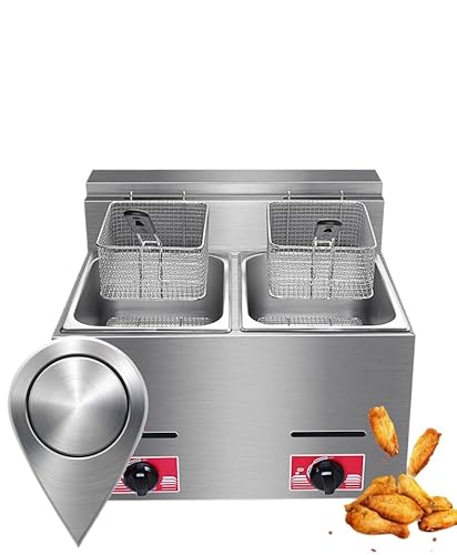 Kommerzielle Propangasfritteuse, Große Fritteuse Aus Edelstahl For Die Arbeitsplatte Mit 2 Körben 2 Deckeln Doppelzylinder-Tischfritteuse For Küche Im Restaurant Zu Hause von VZXATYOP