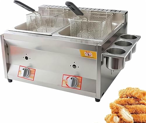 Kommerzieller Fettfritteusenkorb Kommerzielle Gasfritteuse Edelstahl-Arbeitsplatte Niederdruck-Doppeltopf-Fritteuse mit Frittierkörben und Deckeln von VZXATYOP
