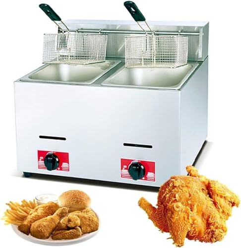 LPG-Fritteuse Aus Edelstahl Mit Deckel Freistehend Mit Temperaturregelung Große Kapazität Gasfritteuse For Kochen Von Lebensmitteln Pommes Frites Haushaltsgeräte(Double cylinder) von VZXATYOP