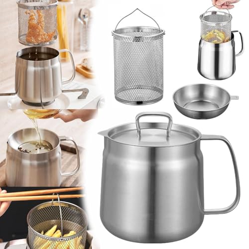 Mehrzweck-Fritteuse Aus Edelstahl Frittiertopf Mit Großem Fassungsvermögen Ölfilter Abnehmbarem Korb Deckel Und Sieb For Küchenrestaurants(1.5L) von VZXATYOP