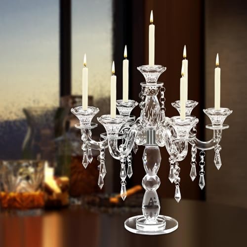 Moderner Kerzenständer aus transparentem Glas, 7 Arme, konisch, für Hochzeitstische von VZXATYOP