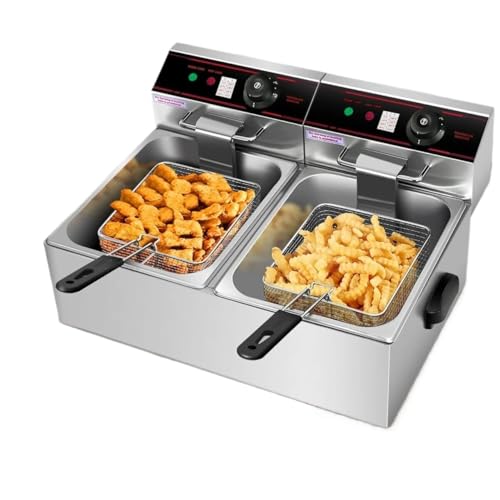Professionelle Elektrische Fritteuse Mit Zwei Tanks Aus Edelstahl Für Hähnchen-Chips Mit Korb Schaufel Für Gewerbliche Restaurants Familienküchen Kochen Auf Arbeitsplatte von VZXATYOP