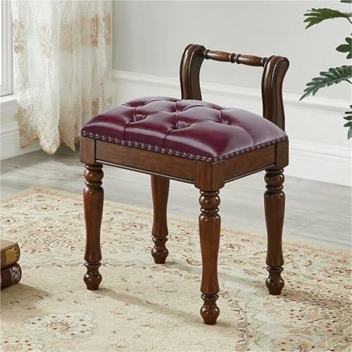 Schminktischhocker mit niedriger Rückenlehne Retro-Schminkhocker Leder mit gepolstertem Kissen Klavierbank geschnitzten Beinen Massivholz for Schminkzimmer Wohnzimmer Schlafzimmer(Dark Brown) von VZXATYOP