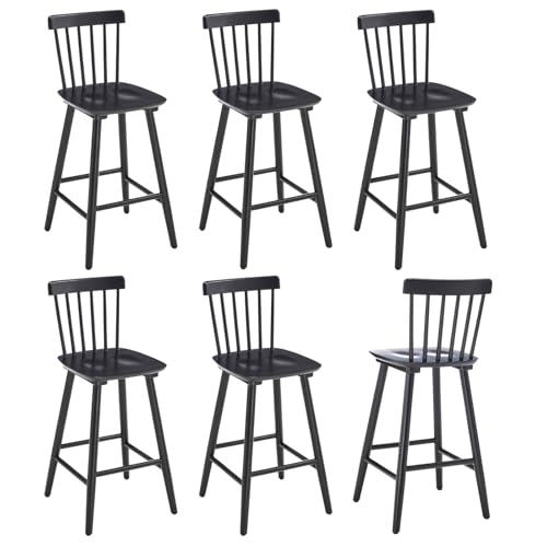 VZXATYOP 26" Farmhouse Barhocker in Schwarz 2er-Set Barhocker in Thekenhöhe aus Holz mit Windsor-Spindelrücken Moderne Barstühle for Kücheninseln im Landhausstil(Black,6PCS) von VZXATYOP