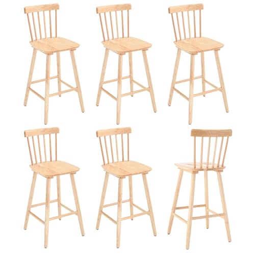 VZXATYOP 26" Farmhouse Barhocker in Schwarz 2er-Set Barhocker in Thekenhöhe aus Holz mit Windsor-Spindelrücken Moderne Barstühle for Kücheninseln im Landhausstil(Natural,6PCS) von VZXATYOP