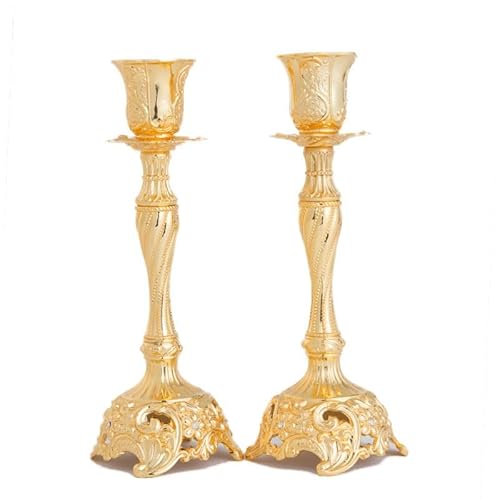 VZXATYOP 2er-Pack Vintage-Kerzenständer Aus Metall Elegante Tischdekorationsständer Mit Blumenmuster for Kerzen Und Blumenständer(Golden,L) von VZXATYOP